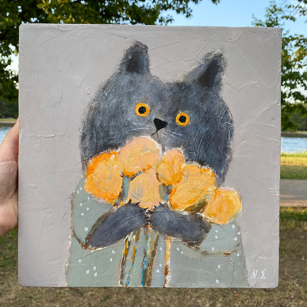 Cat with Flowers – Original