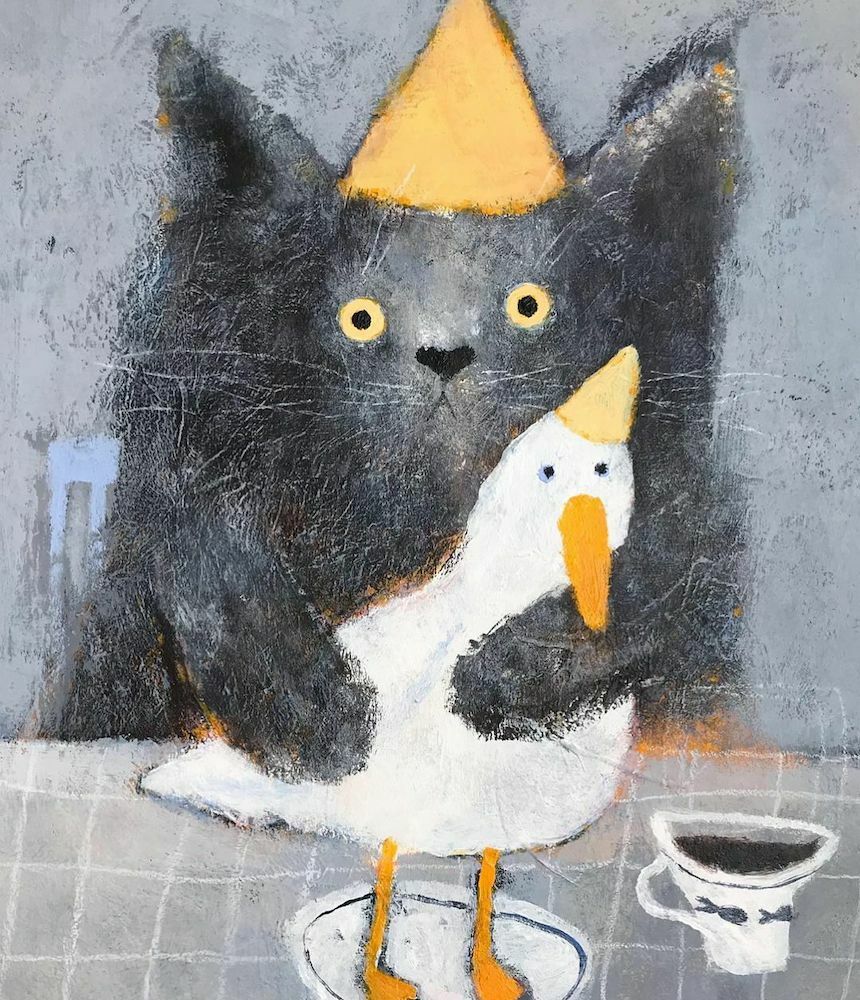 Cat with a Duck on a Plate – Original