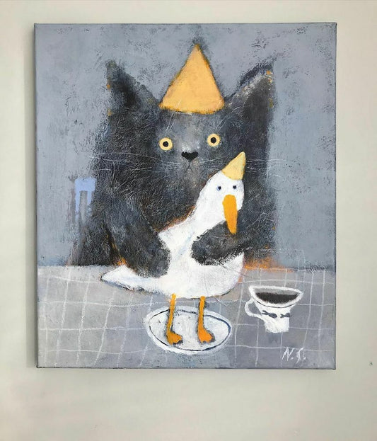 Cat with a Duck on a Plate – Original