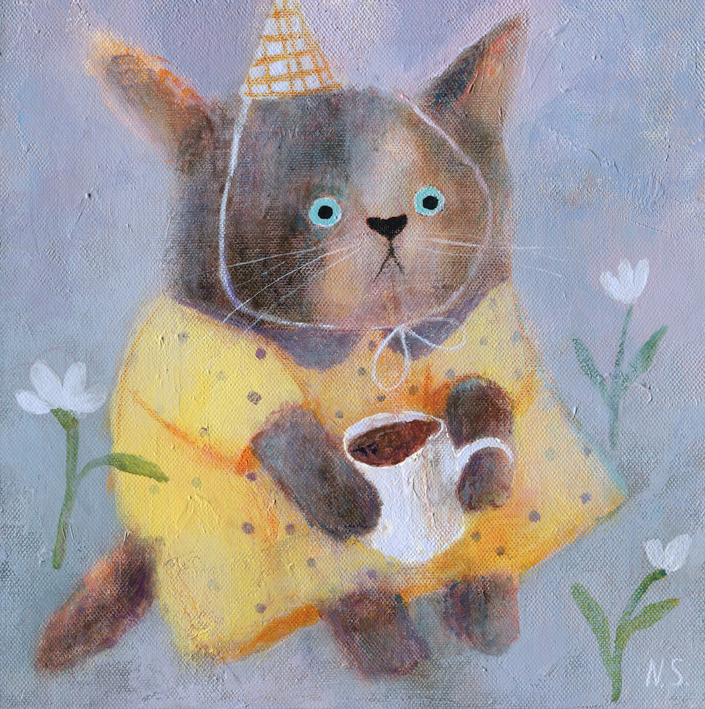 Morning Cat in a Yellow Dress – Original