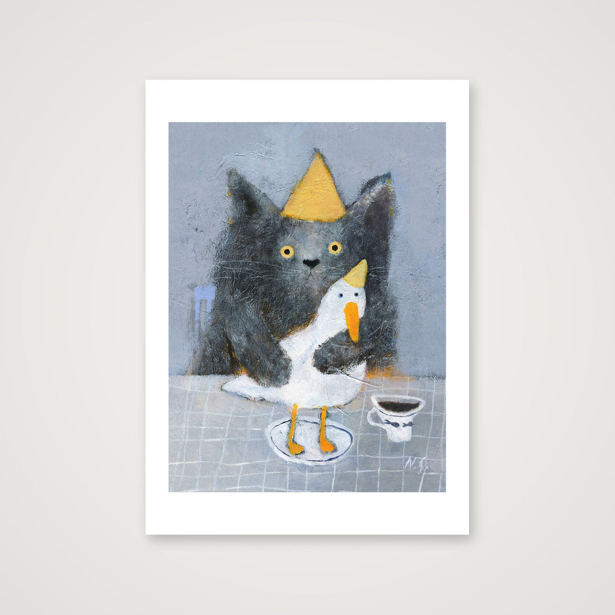 Cat with a Duck on a Plate 01 — 42×59cm, 17×23" Print only