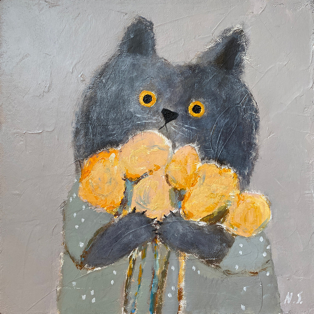 Cat with Flowers – Original