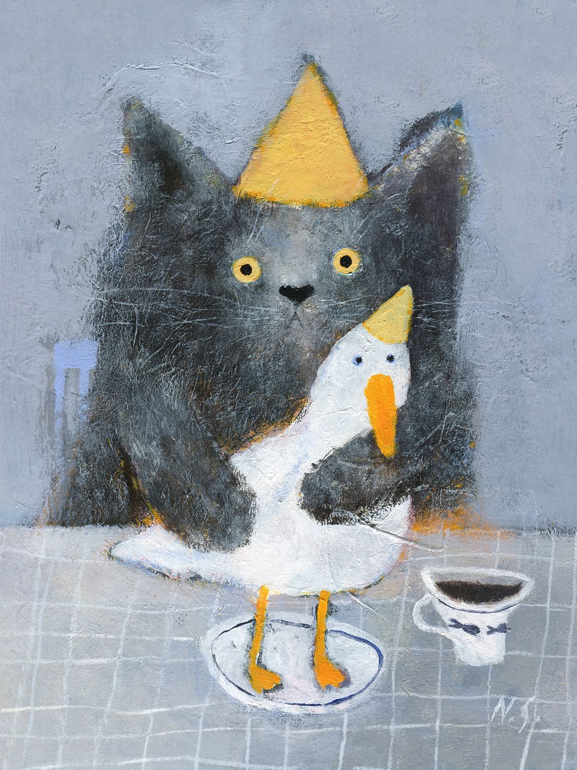 Cat with a Duck on a Plate 01