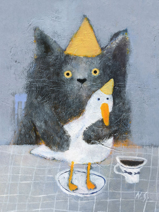 Cat with a Duck on a Plate 01