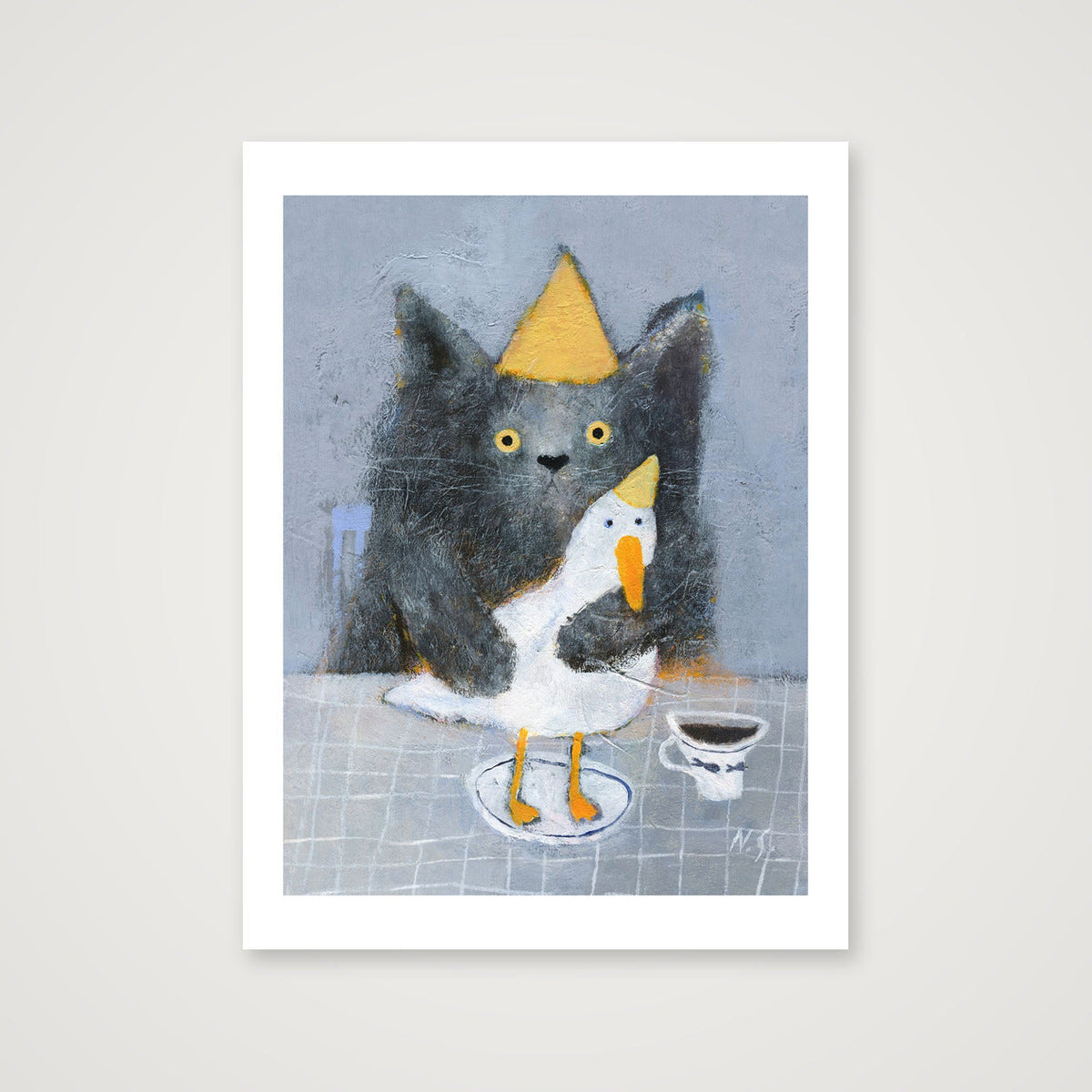 Cat with a Duck on a Plate 01 — 30×40cm, 12×16" Print only