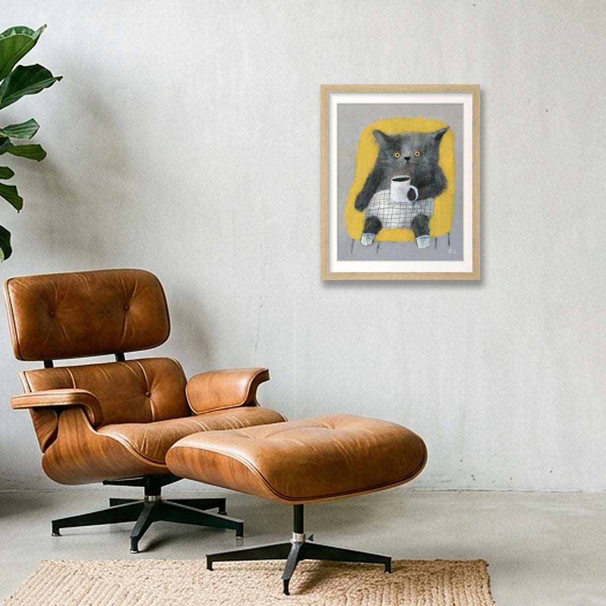  Cat in the Yellow Chair  — 28×35cm, 11×14" Oak Frame