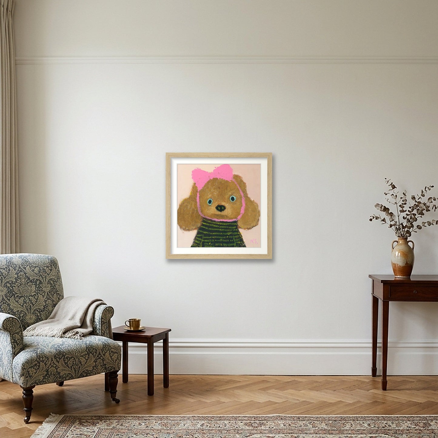 Pink Bow — 30×30cm, 12×12" Oak Frame