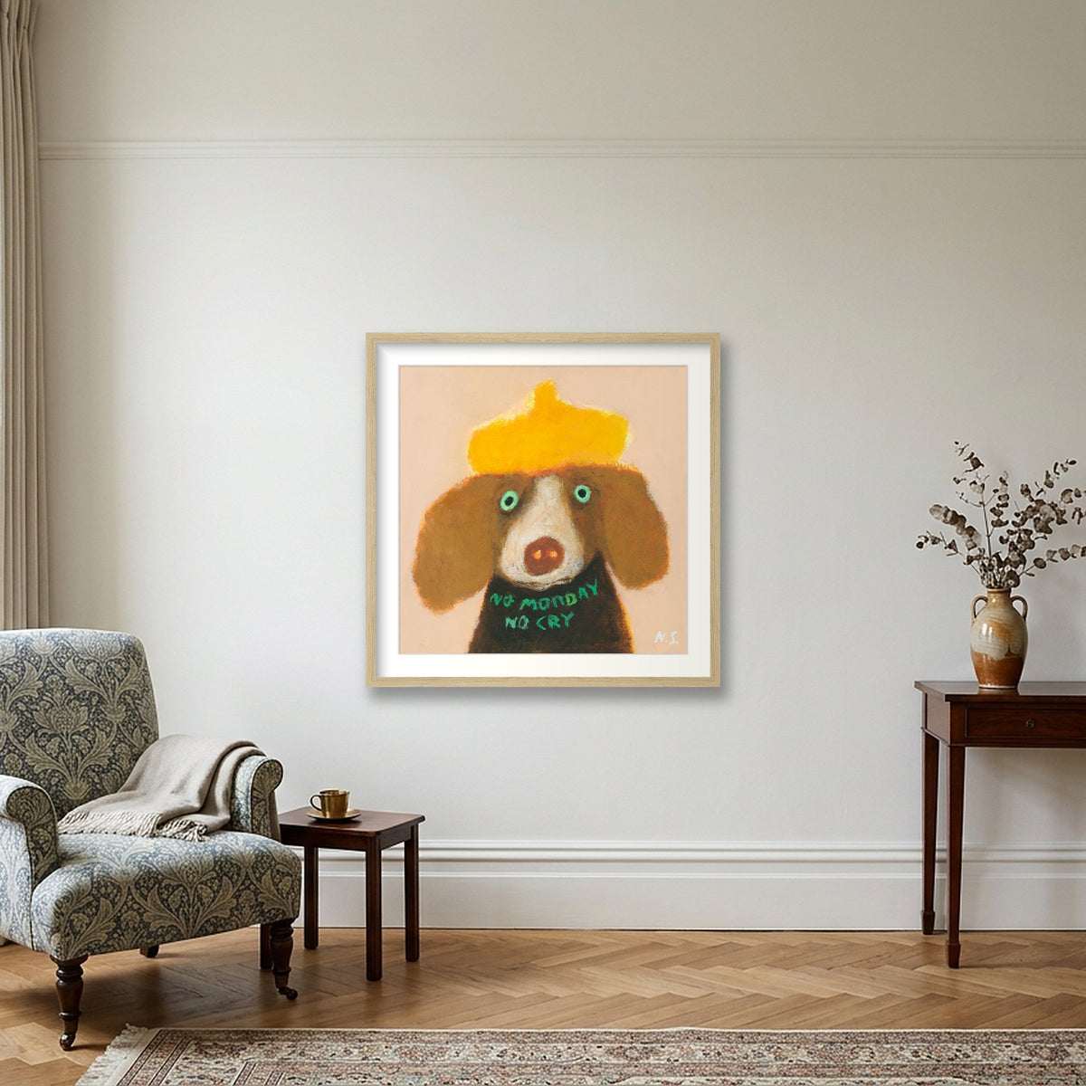 No Monday No Cry — 50×50cm, 20×20" Oak Frame