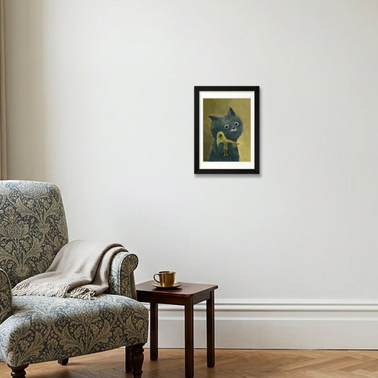 Cat and her Bird  — A4 (21×30cm, 8×12") Black Frame
