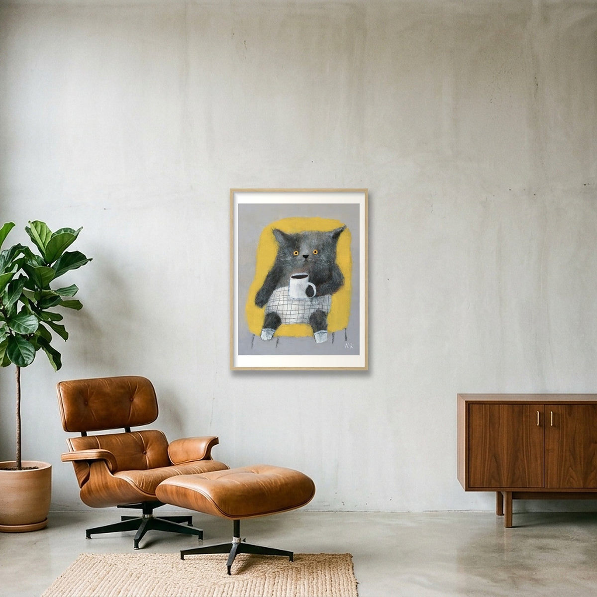  Cat in the Yellow Chair  — 60×80cm, 24×31" Oak Frame