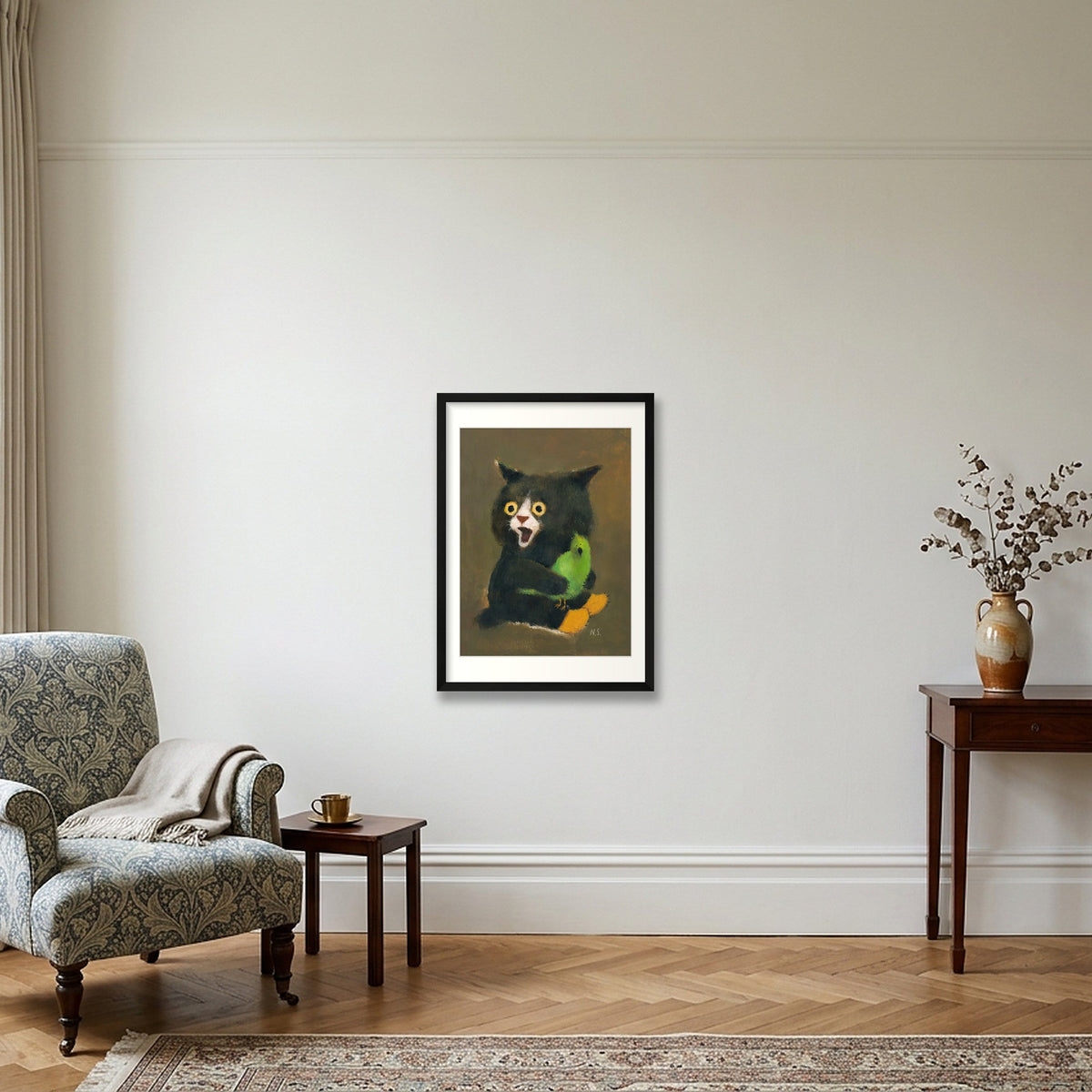 Parrot and Me — 42×59cm, 17×23" Black Frame