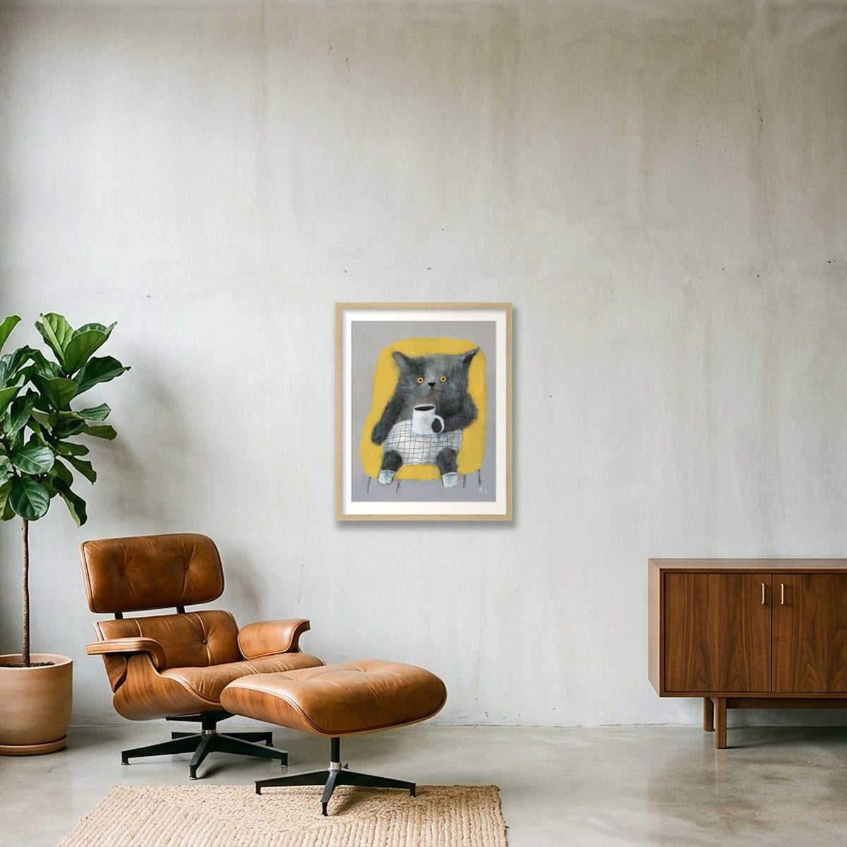  Cat in the Yellow Chair  — 40×50cm, 16×20" Oak Frame