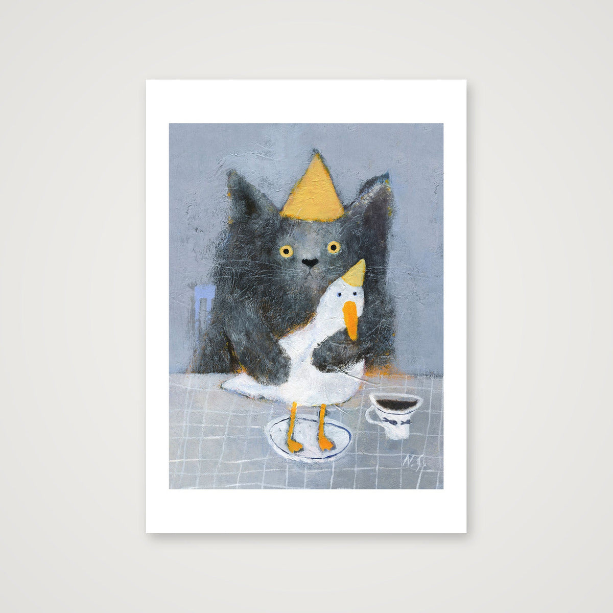 Cat with a Duck on a Plate 01 — A4 (21×30cm, 8×12") Print only