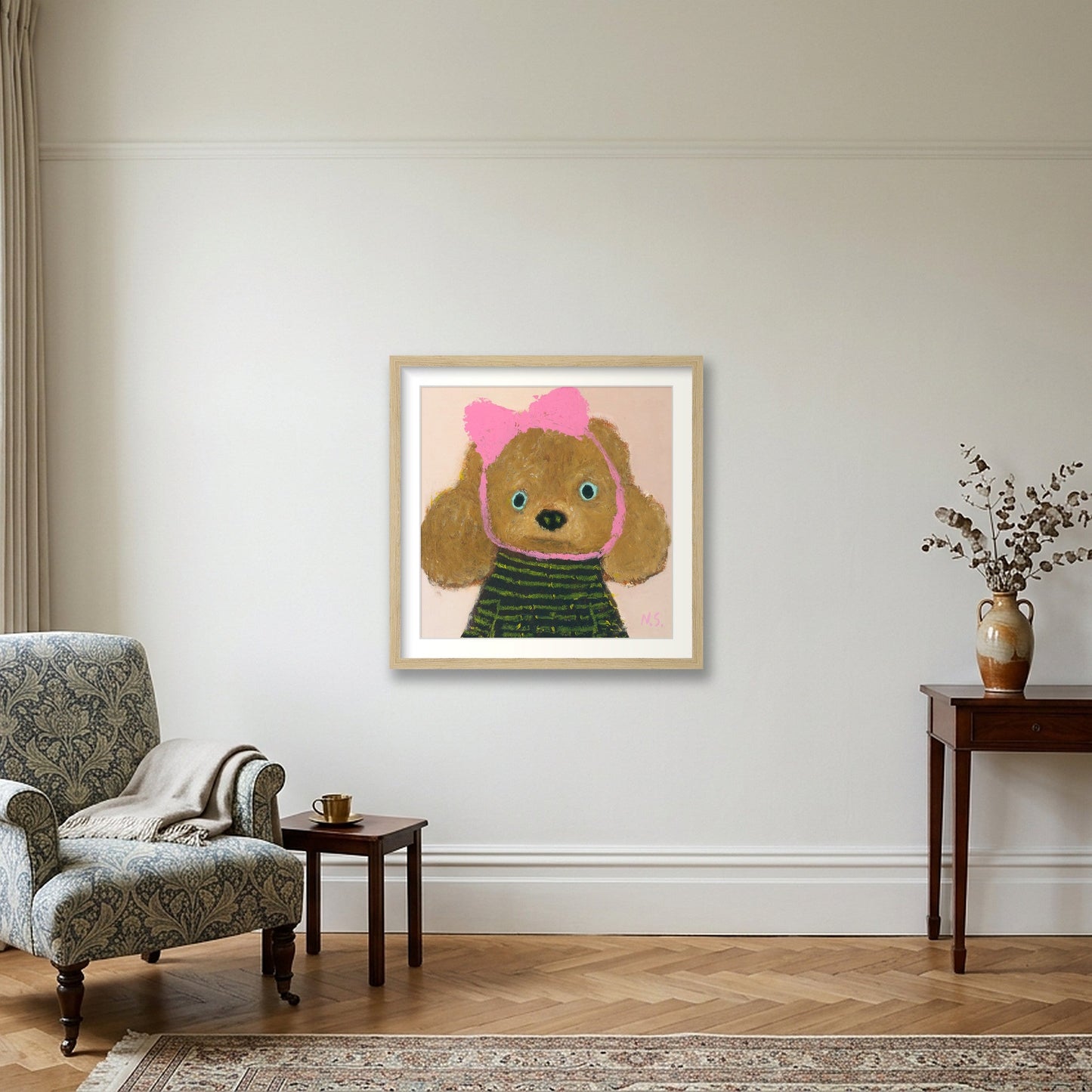 Pink Bow — 40×40cm, 16×16" Oak Frame