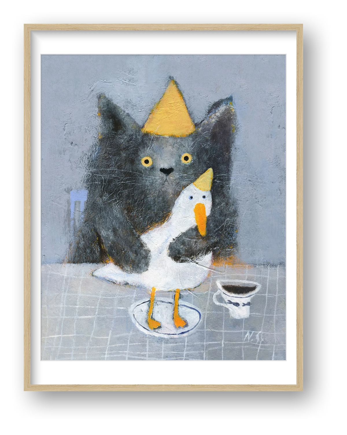 Cat with a Duck  — framed