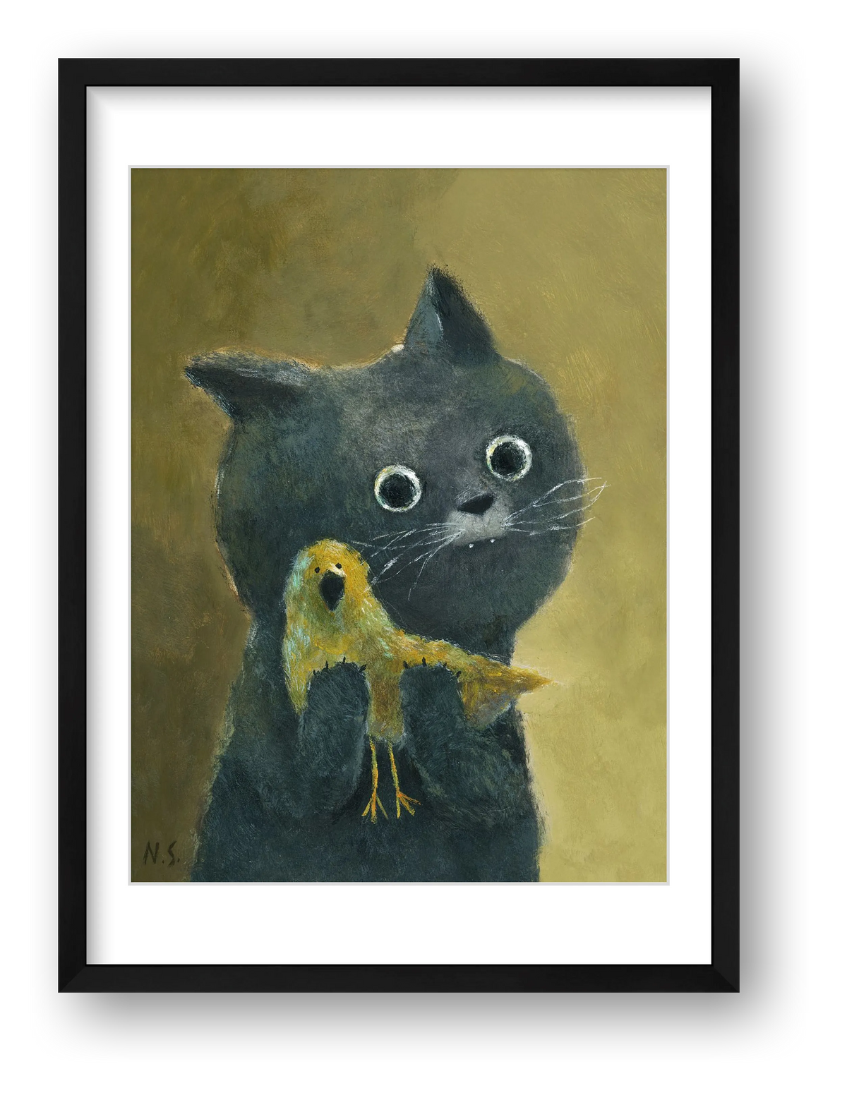 Cat and her Bird  — framed